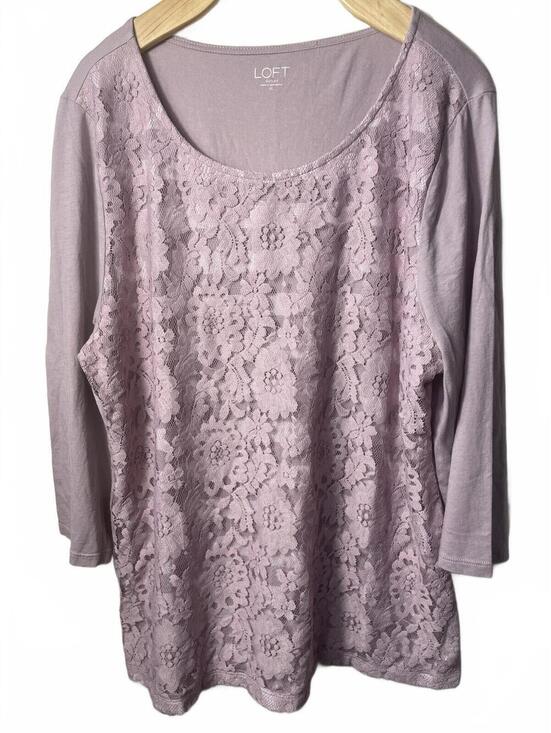 LOFT Tops - LOFT Lace Front Top Blouse Women's Size XL Purple Floral Striped Feminine